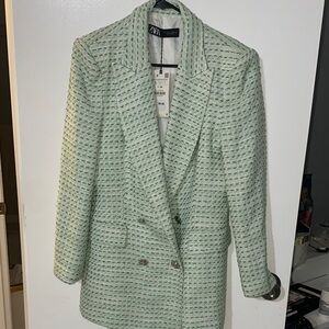 Zara Women's Mint Tweed Blazer